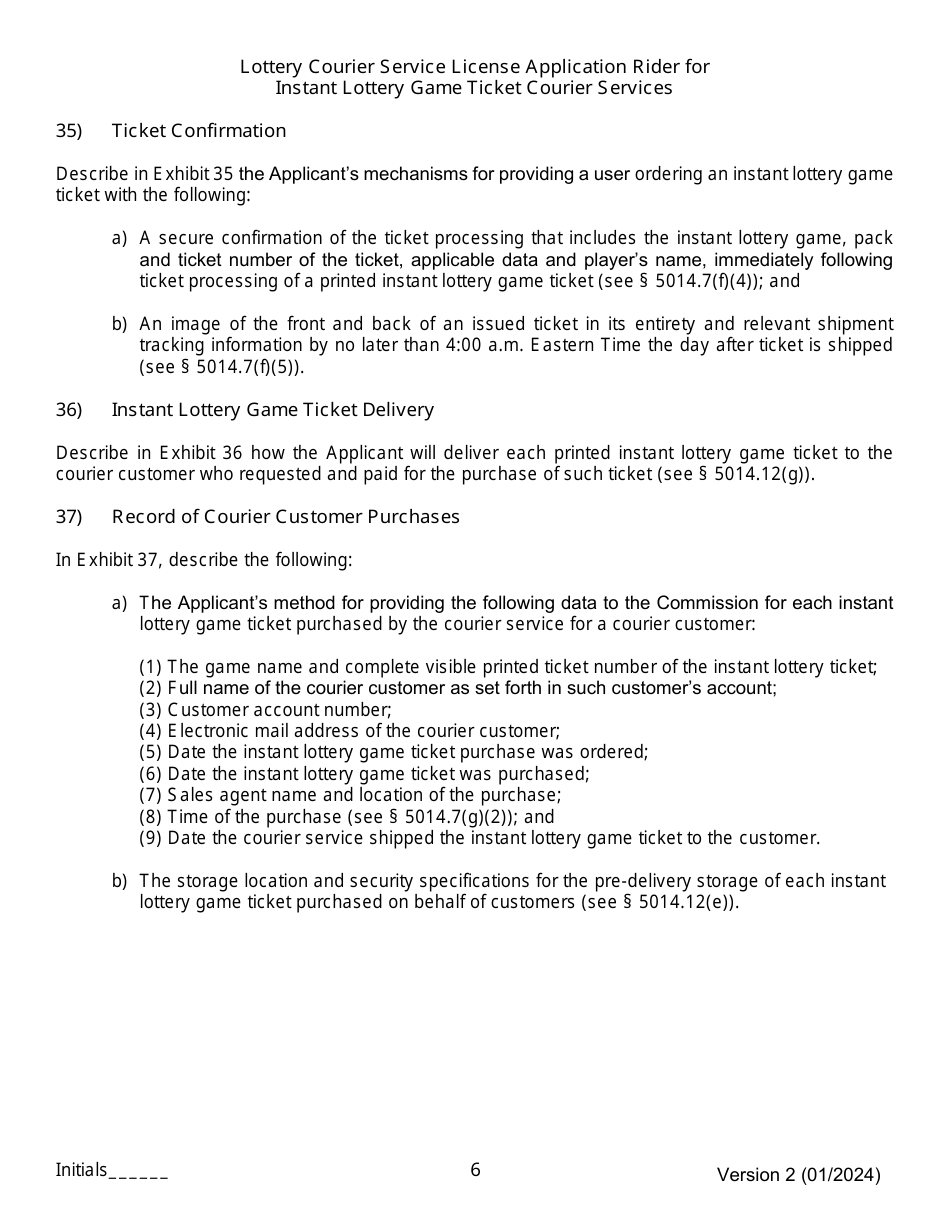 Lottery Courier Service License Application Rider for Instant Lottery Game Ticket Courier Services - New York, Page 6