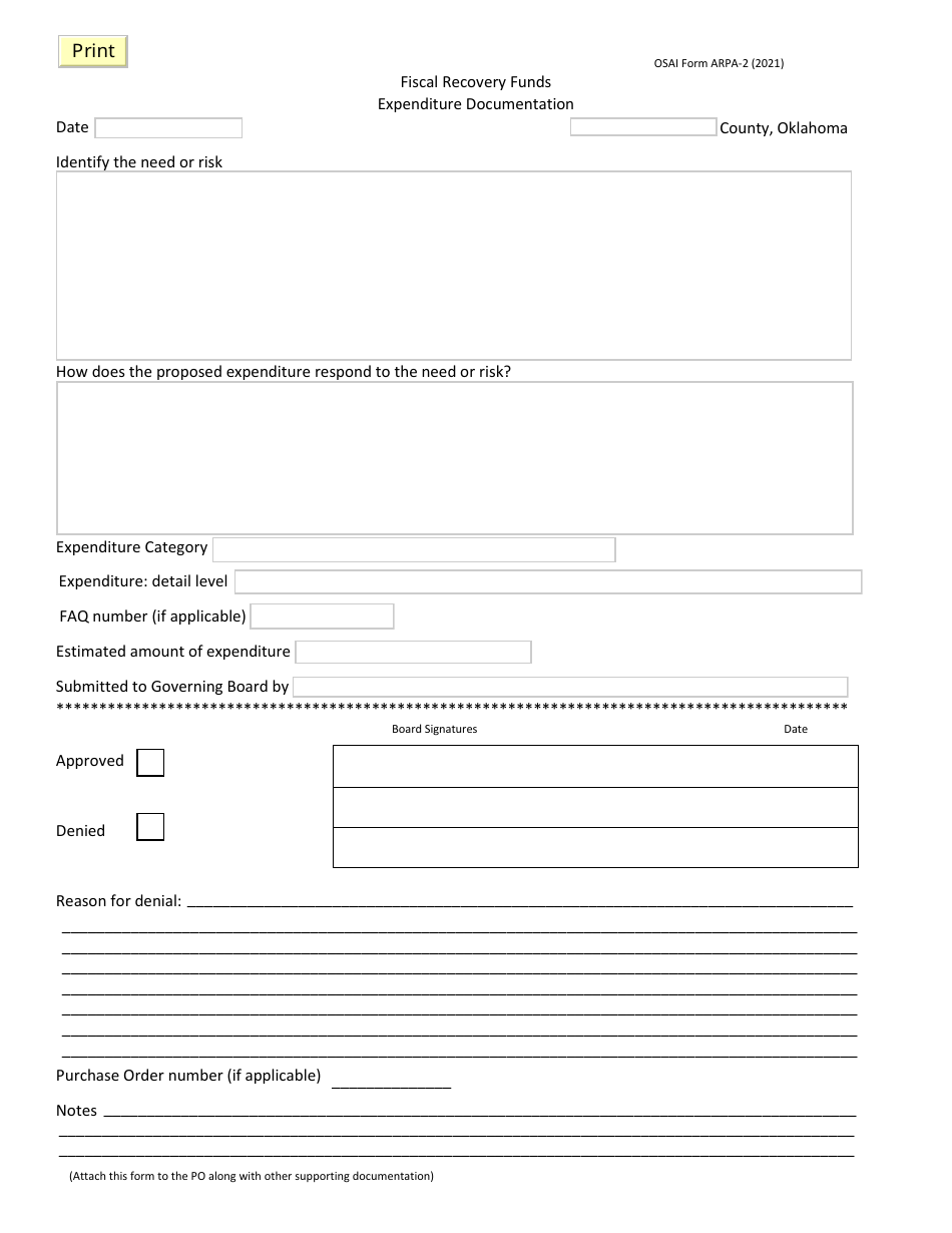 OSAI Form ARPA-2 Fiscal Recovery Funds Expenditure Documentation - Oklahoma, Page 1