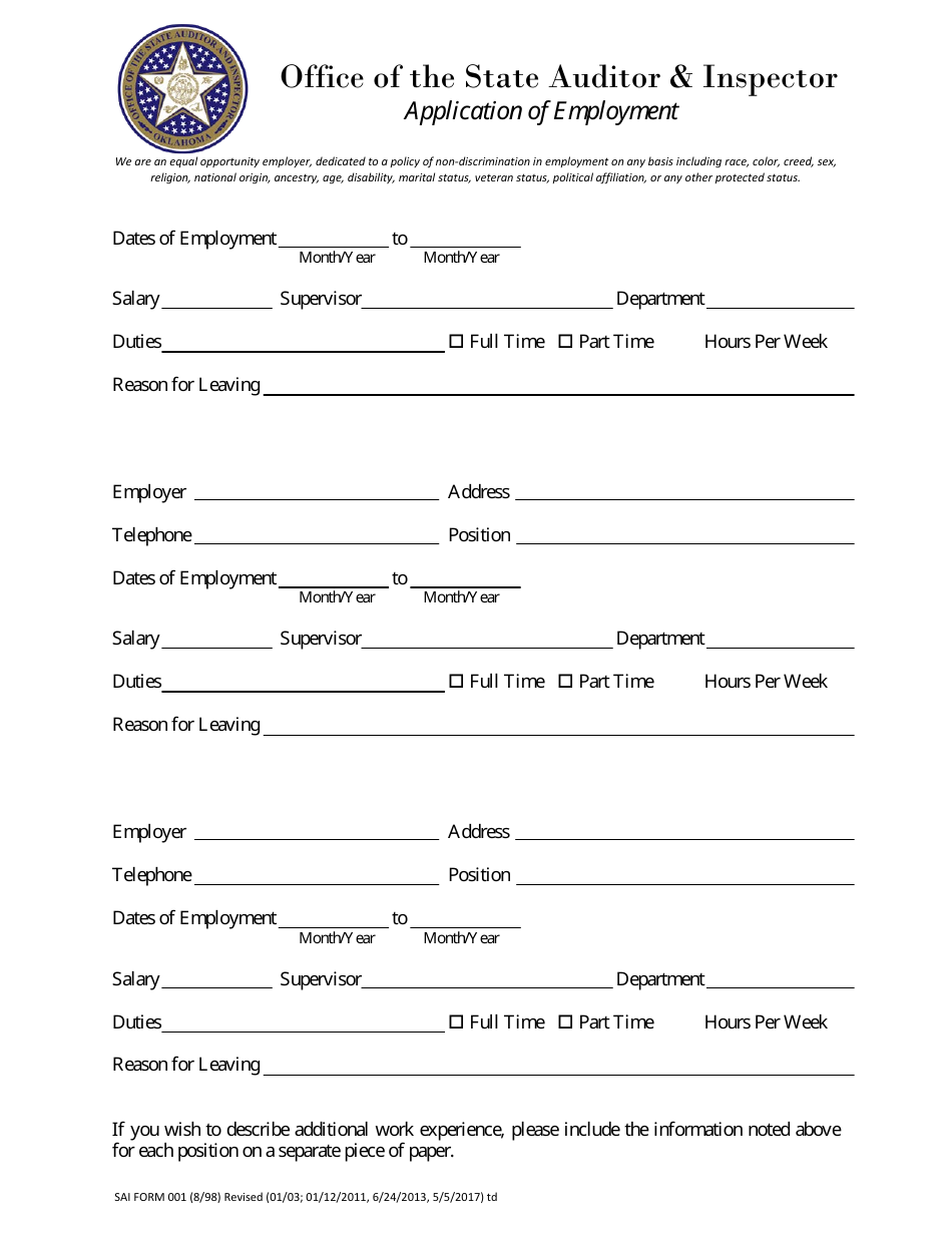 OSAI Form 001 Application of Employment - Oklahoma, Page 3