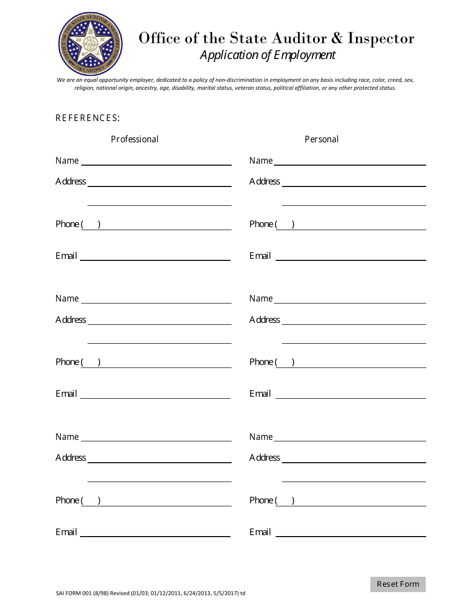 OSAI Form 001 Application of Employment - Oklahoma, Page 4