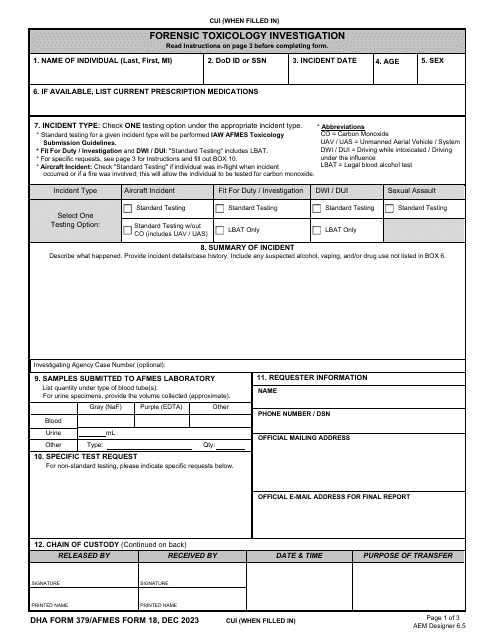 DHA Form 379 (AFMES Form 18)  Printable Pdf