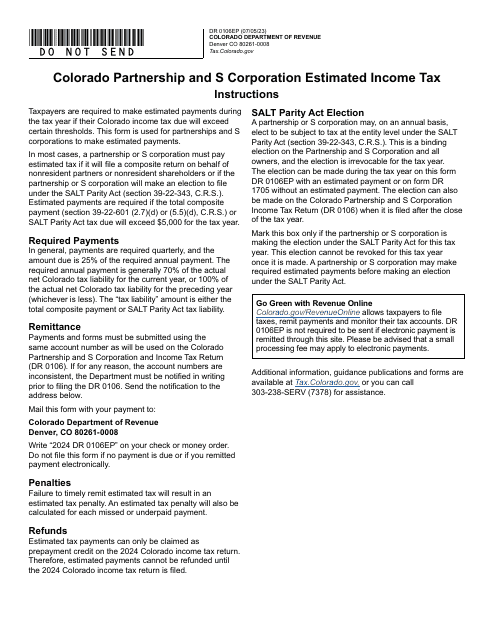 Form DR0106EP Colorado Partnership and S Corporation Estimated Tax Payment Form - Colorado, 2024