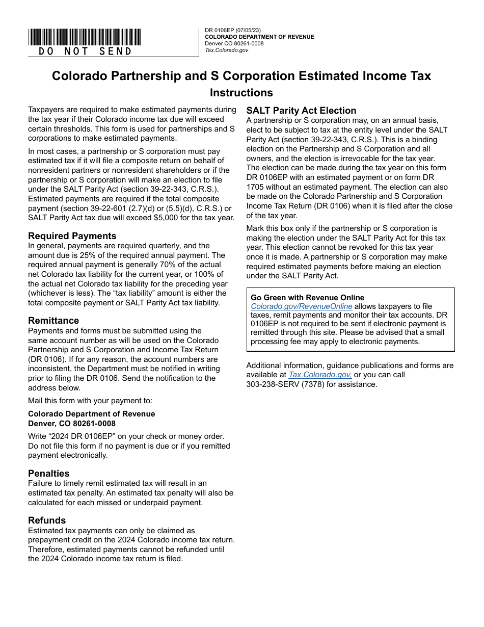 Form DR0106EP Download Fillable PDF or Fill Online Colorado Partnership