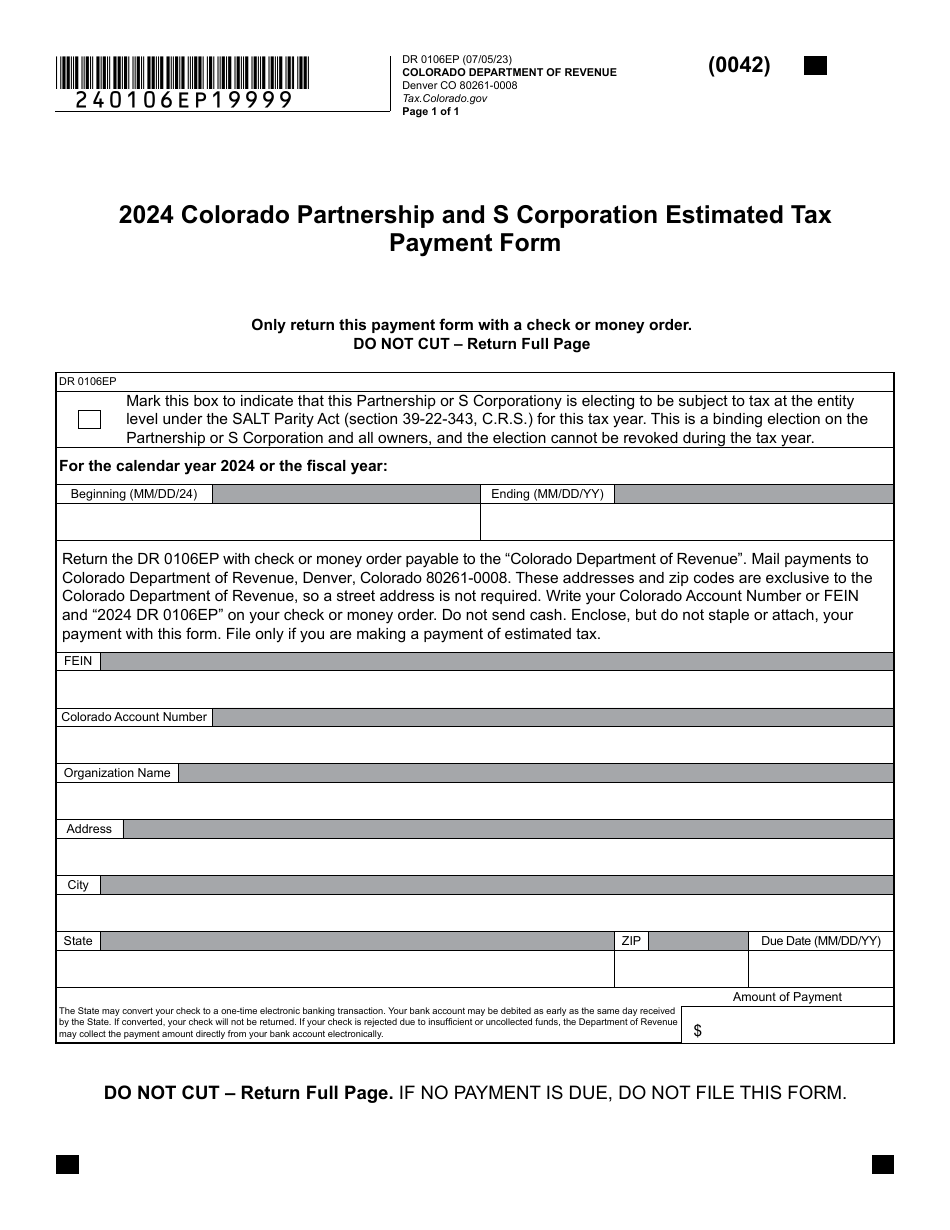 Form DR0106EP Colorado Partnership and S Corporation Estimated Tax Payment Form - Colorado, Page 2