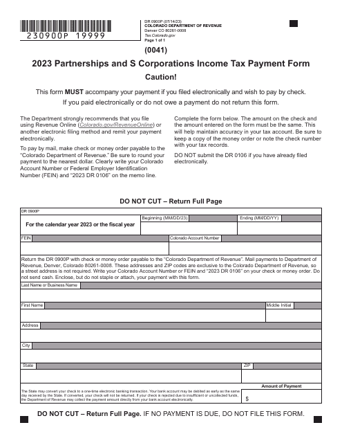 Form DR0900P Partnerships and S Corporations Income Tax Payment Form - Colorado, 2023