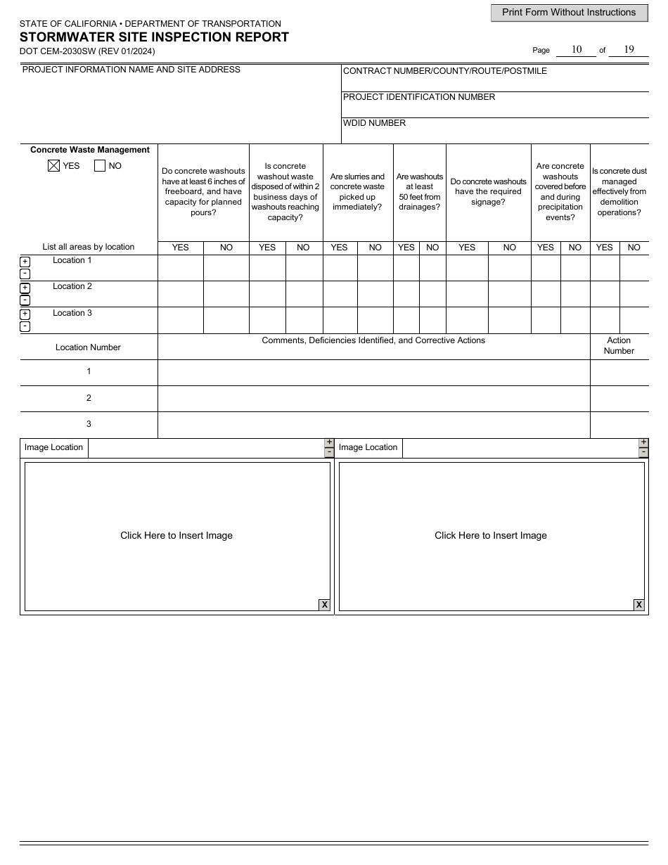 Form DOT CEM-2030SW Stormwater Site Inspection Report - California, Page 10