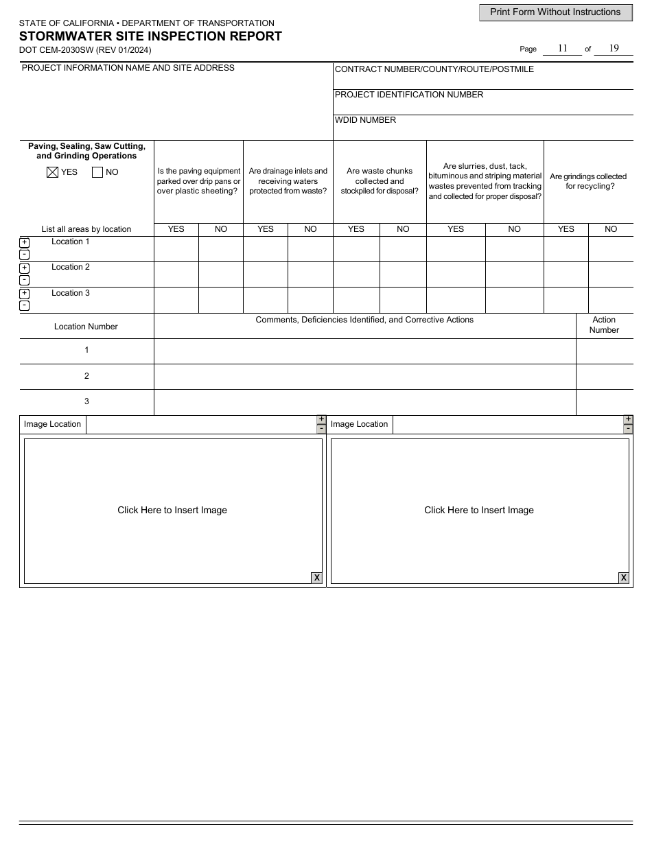 Form DOT CEM-2030SW Stormwater Site Inspection Report - California, Page 11