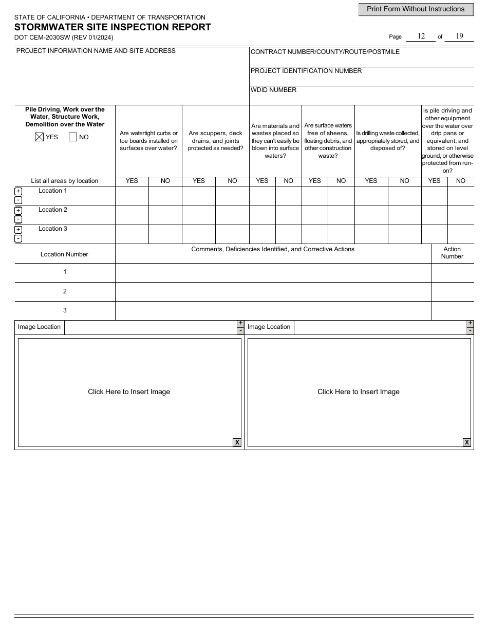 Form DOT CEM-2030SW Stormwater Site Inspection Report - California, Page 12