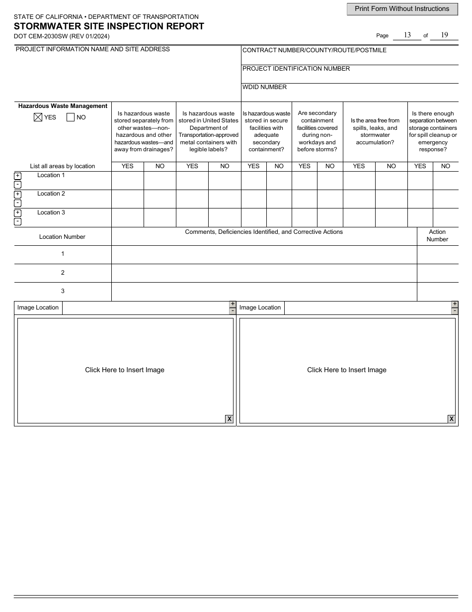 Form DOT CEM-2030SW Stormwater Site Inspection Report - California, Page 13