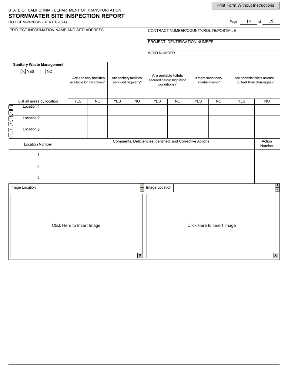 Form DOT CEM-2030SW Stormwater Site Inspection Report - California, Page 14