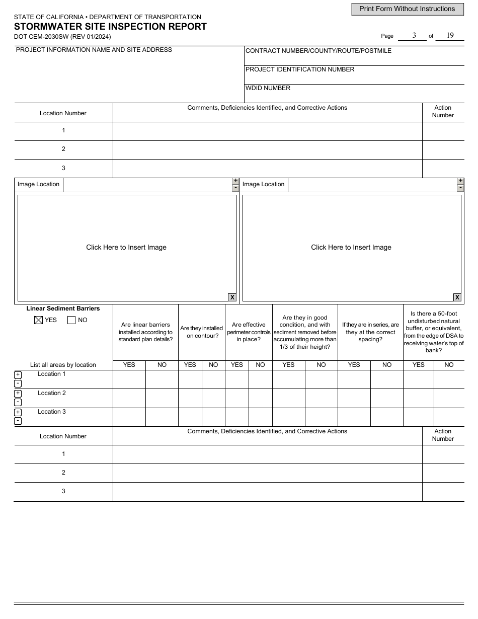 Form DOT CEM-2030SW Stormwater Site Inspection Report - California, Page 3