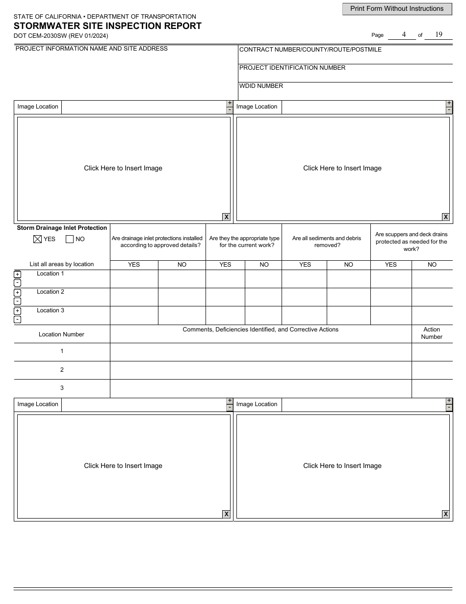 Form DOT CEM-2030SW Stormwater Site Inspection Report - California, Page 4