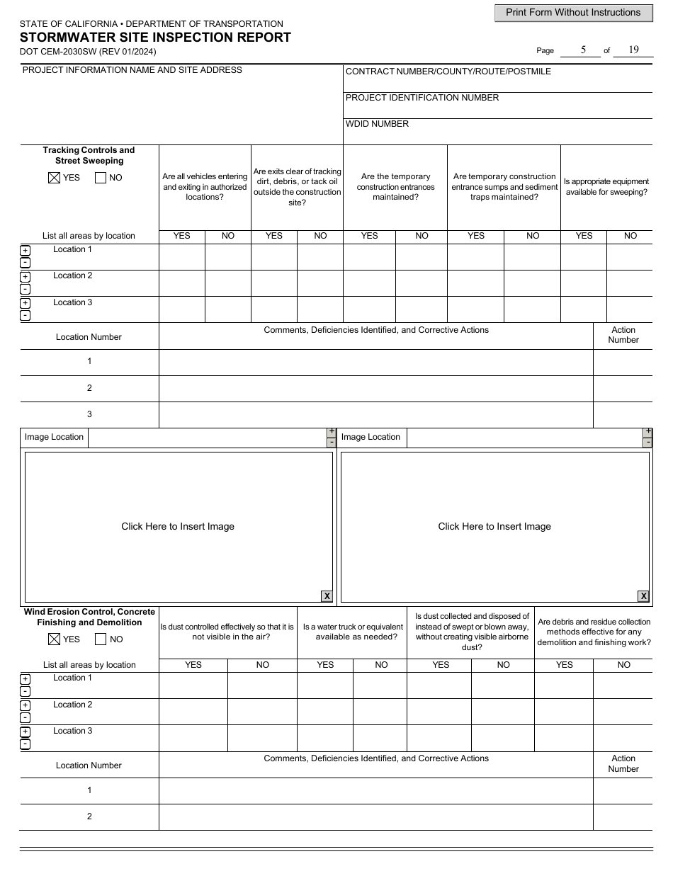 Form DOT CEM-2030SW Stormwater Site Inspection Report - California, Page 5
