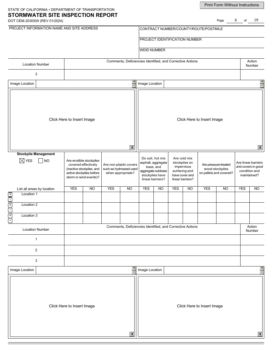 Form DOT CEM-2030SW Stormwater Site Inspection Report - California, Page 6