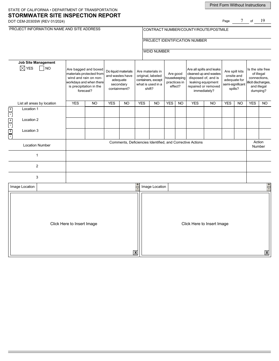 Form DOT CEM-2030SW Stormwater Site Inspection Report - California, Page 7