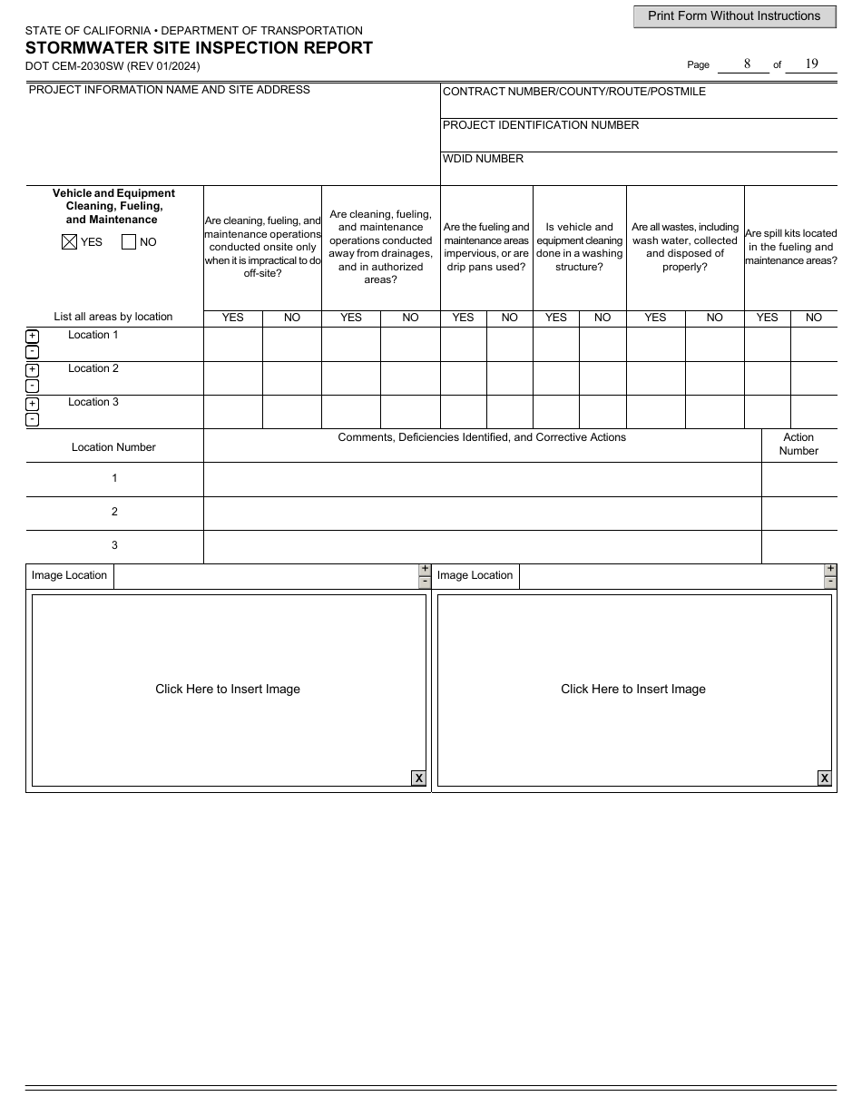 Form DOT CEM-2030SW Stormwater Site Inspection Report - California, Page 8
