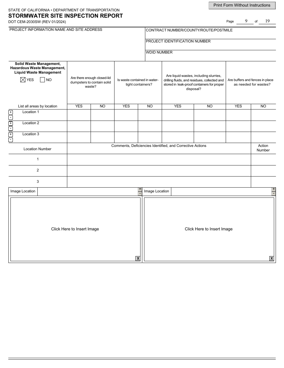 Form DOT CEM-2030SW Stormwater Site Inspection Report - California, Page 9