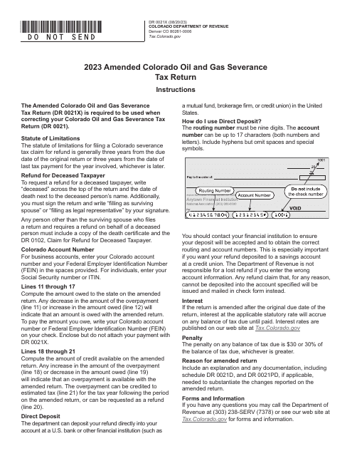 Form DR0021X Amended Colorado Oil and Gas Severance Tax Return - Colorado, 2023