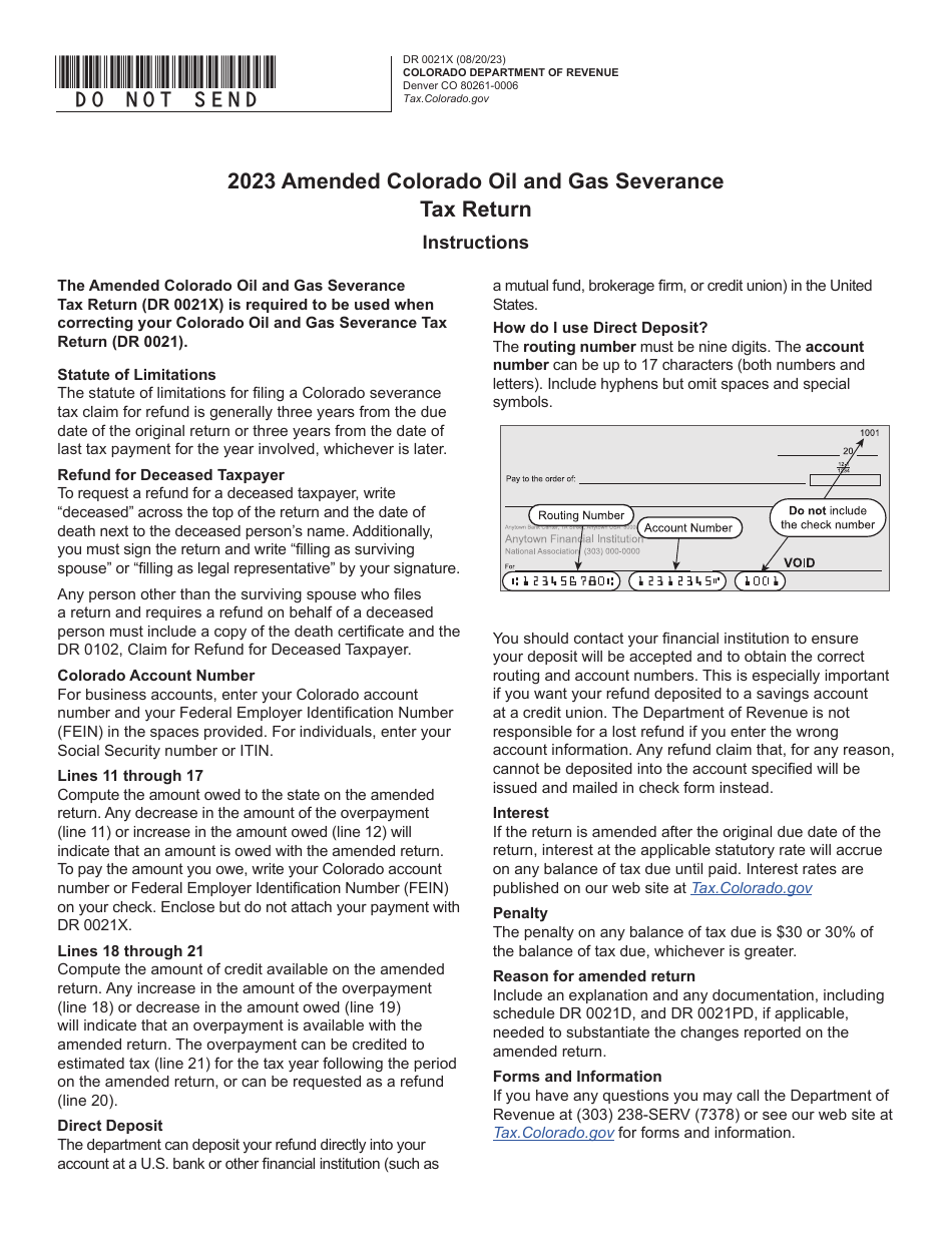 Form DR0021X Amended Colorado Oil and Gas Severance Tax Return - Colorado, Page 1