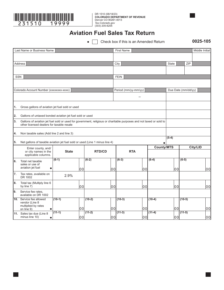 Form DR1510 Download Fillable PDF or Fill Online Aviation Fuel Sales