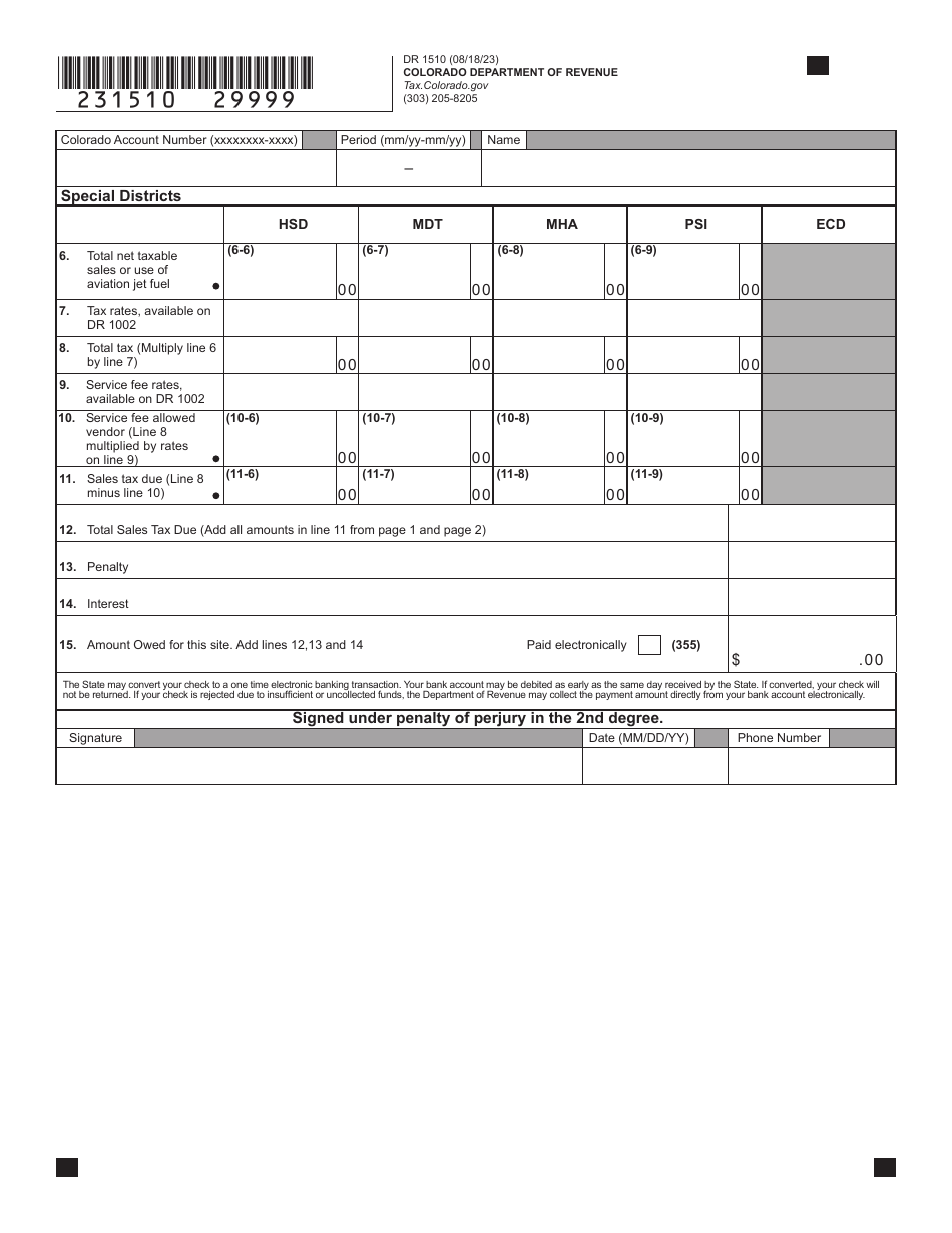 Form DR1510 Download Fillable PDF or Fill Online Aviation Fuel Sales ...