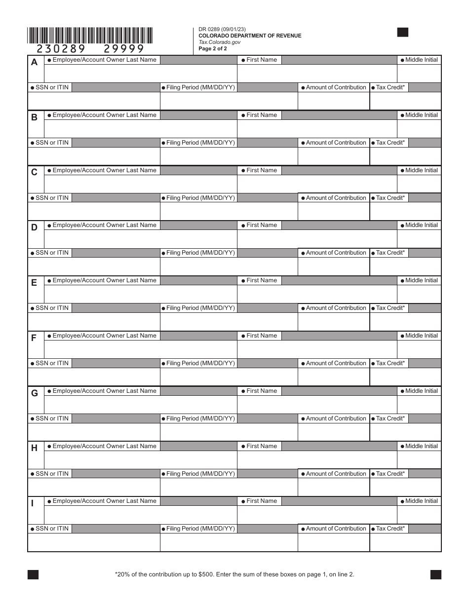 Form DR0289 Employer Contributions to Employee 529 Qualified State Tuition Program - Colorado, Page 2