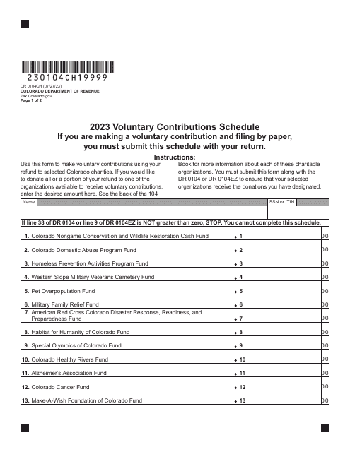 Form DR0104CH Voluntary Contributions Schedule - Colorado, 2023