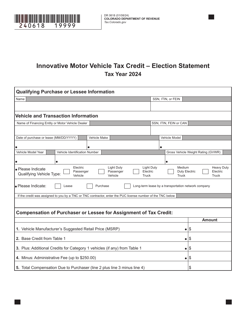 Form DR0618 Innovative Motor Vehicle Tax Credit - Election Statement - Colorado, Page 3