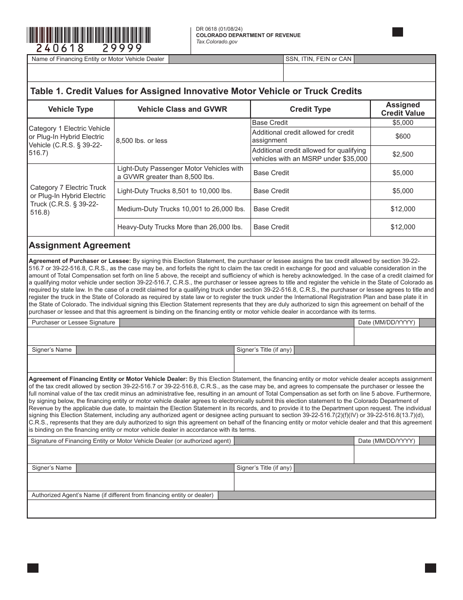 Form DR0618 Innovative Motor Vehicle Tax Credit - Election Statement - Colorado, Page 4