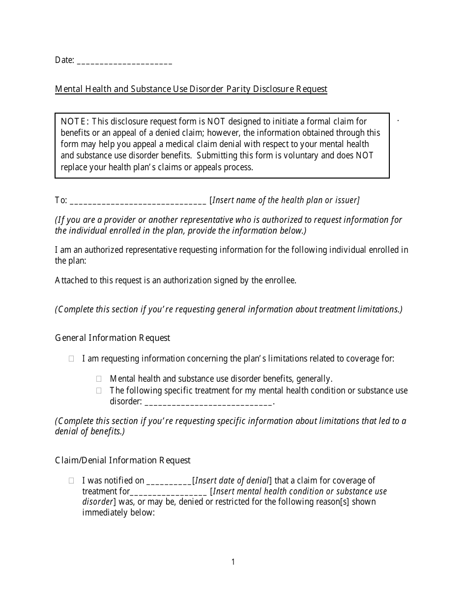 Form to Request Documentation From an Employer-Sponsored Health Plan or a Group or Individual Market Insurer Concerning Treatment Limitations, Page 4