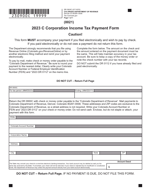 Form DR0900C C Corporation Income Tax Payment Form - Colorado, 2023