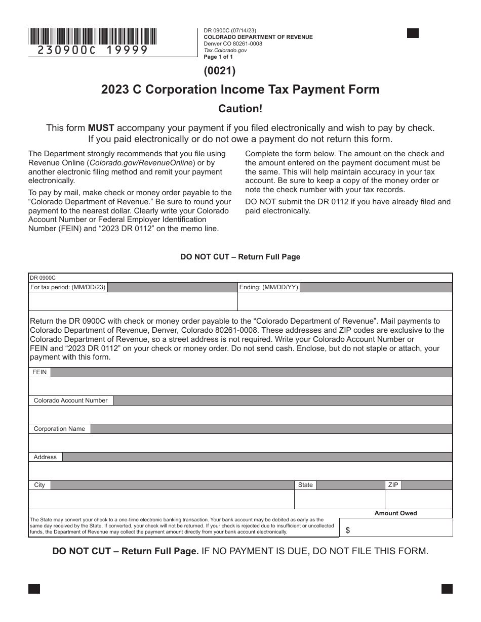 Form DR0900C C Corporation Income Tax Payment Form - Colorado, Page 1