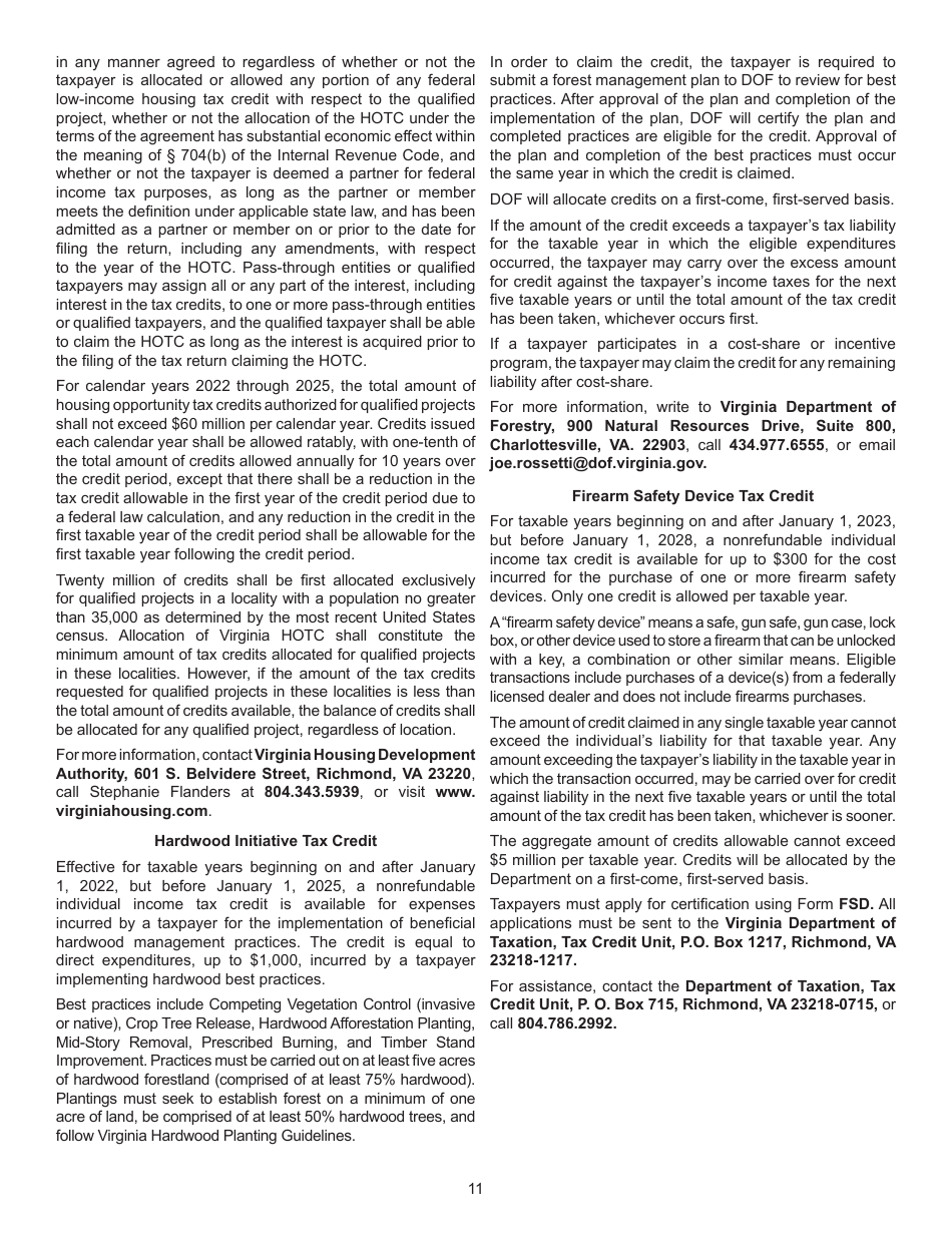 Instructions for Schedule CR Credit Computation Schedule - Virginia, Page 11
