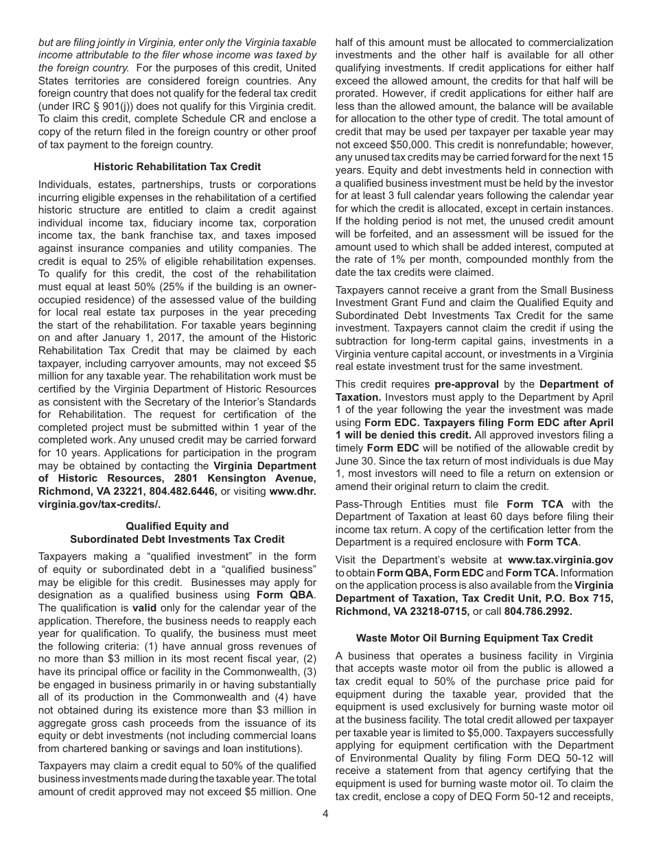 Instructions for Schedule CR Credit Computation Schedule - Virginia, Page 4
