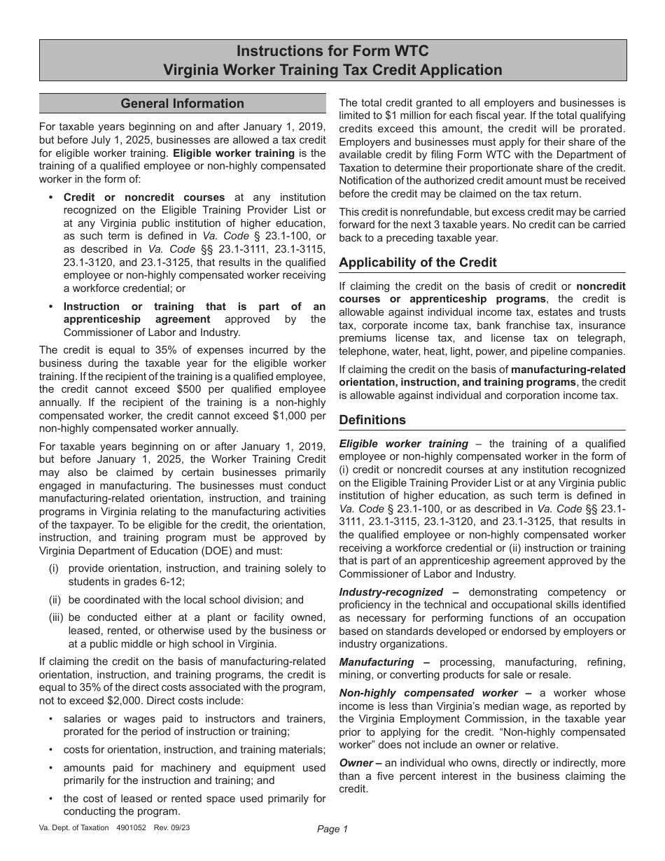 Form WTC Worker Training Tax Credit Application - Virginia, Page 5