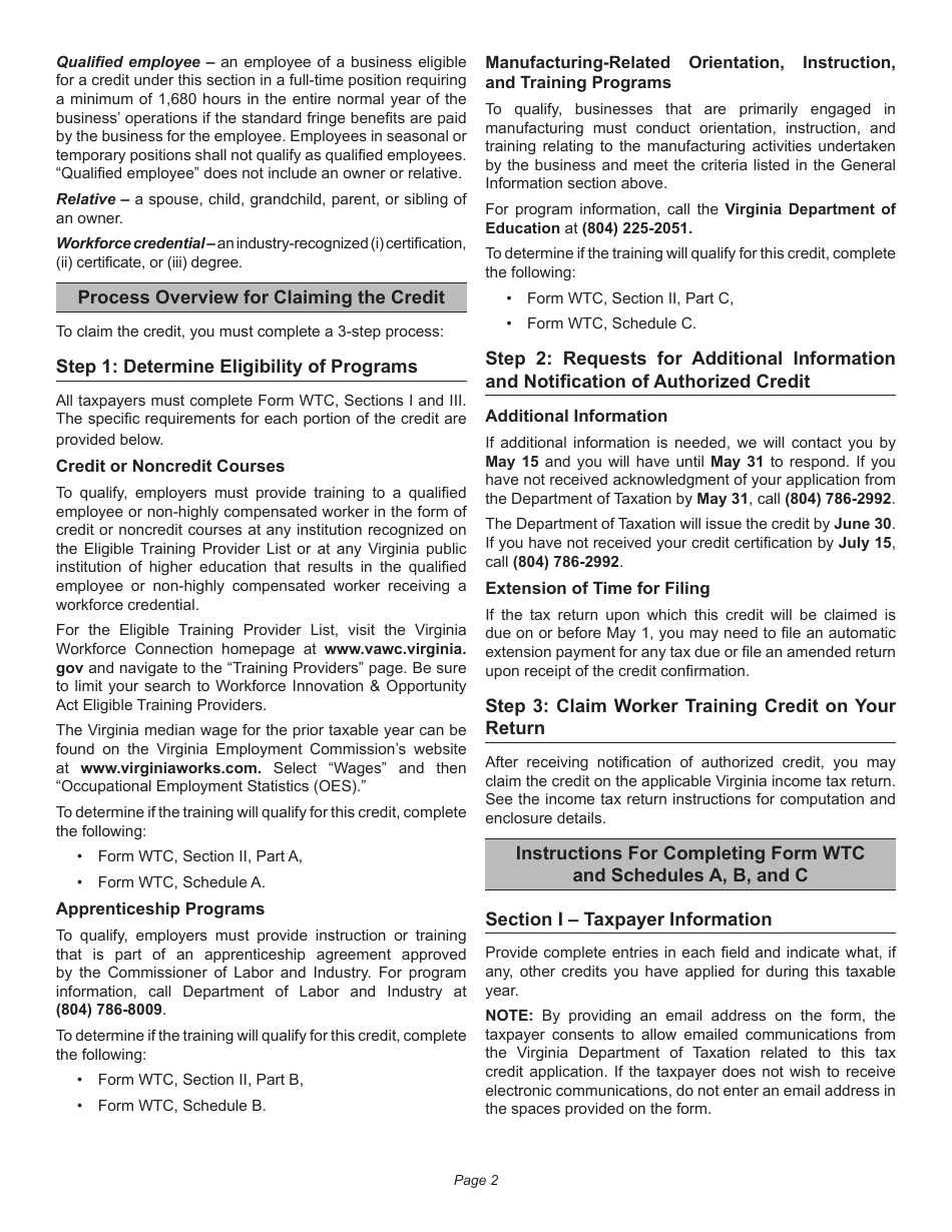 Form WTC Worker Training Tax Credit Application - Virginia, Page 6