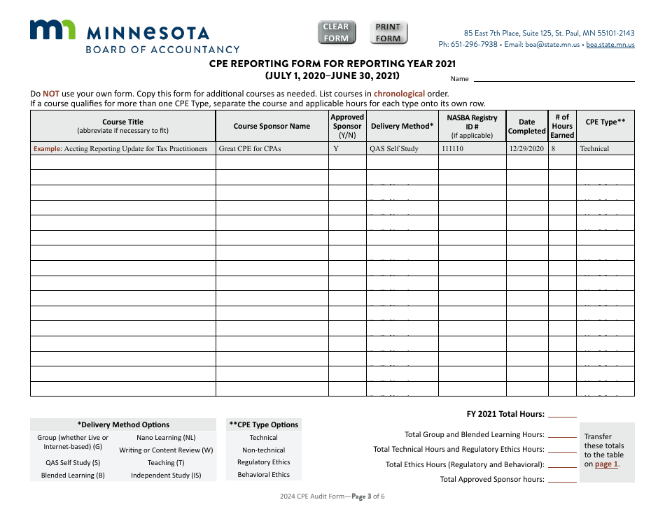 Cpe Audit Form for the Three-Year Reporting Period July 1, 2020 - June 30, 2023 - Minnesota, Page 5