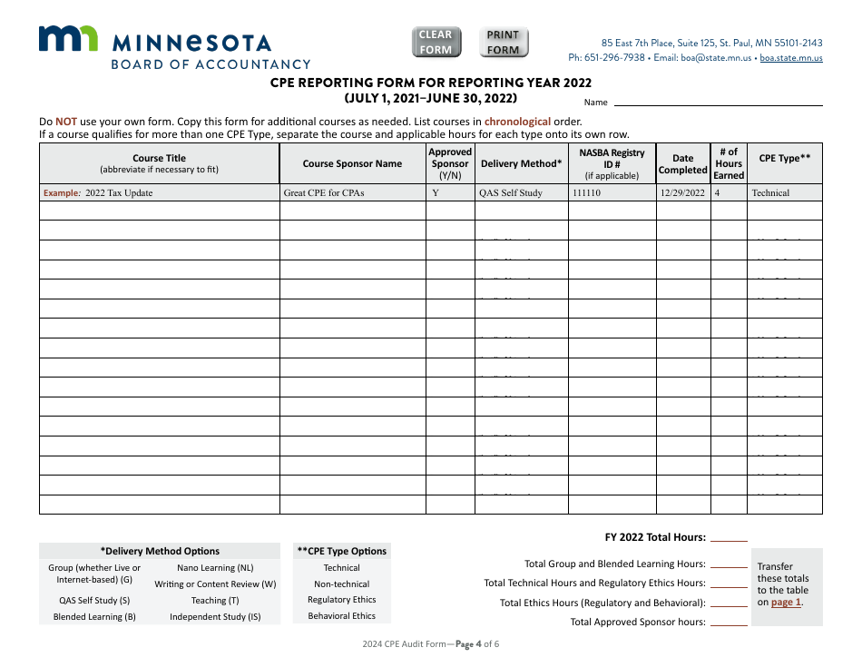 Cpe Audit Form for the Three-Year Reporting Period July 1, 2020 - June 30, 2023 - Minnesota, Page 6
