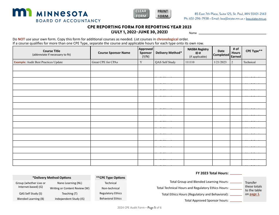Cpe Audit Form for the Three-Year Reporting Period July 1, 2020 - June 30, 2023 - Minnesota, Page 7