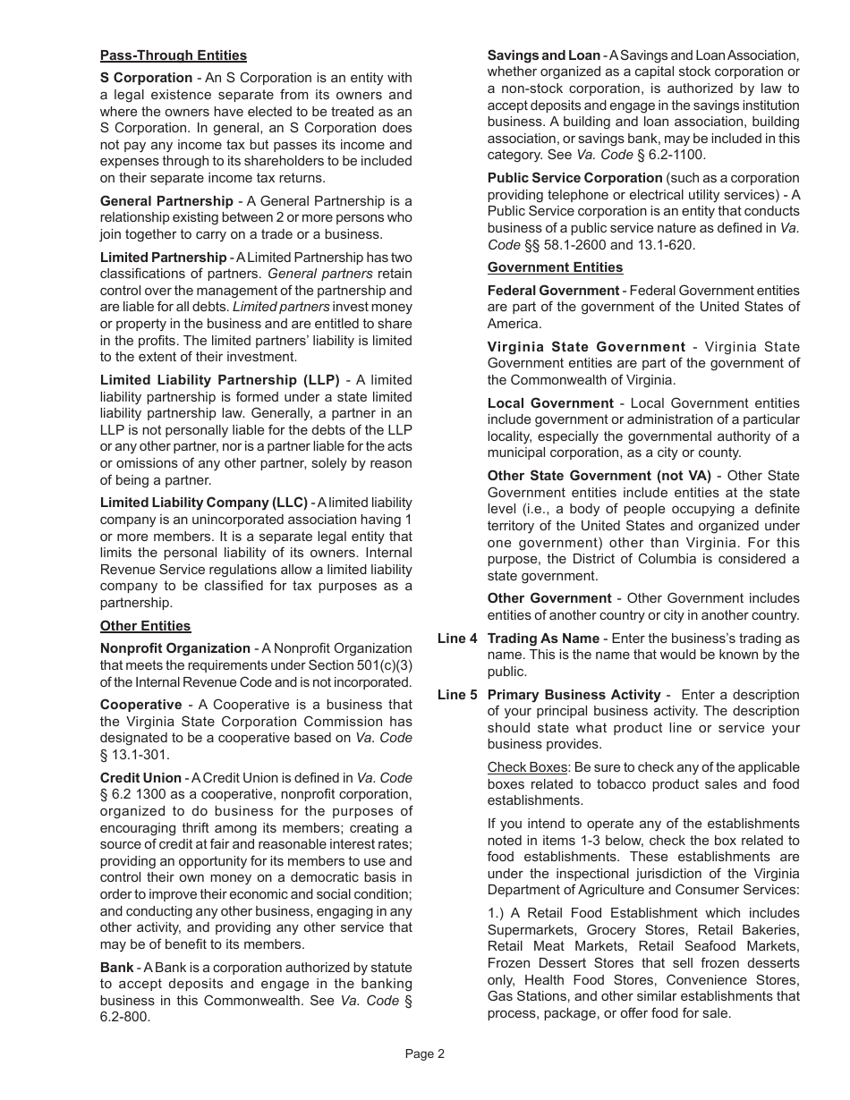 Instructions for Form R-1 Business Registration Form - Virginia, Page 3