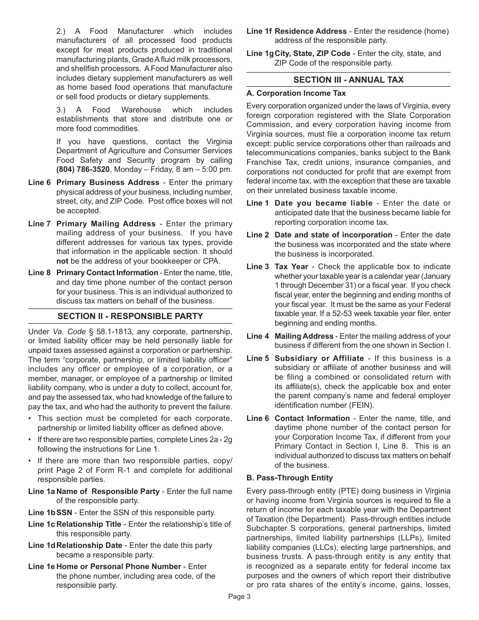 Instructions for Form R-1 Business Registration Form - Virginia, Page 4