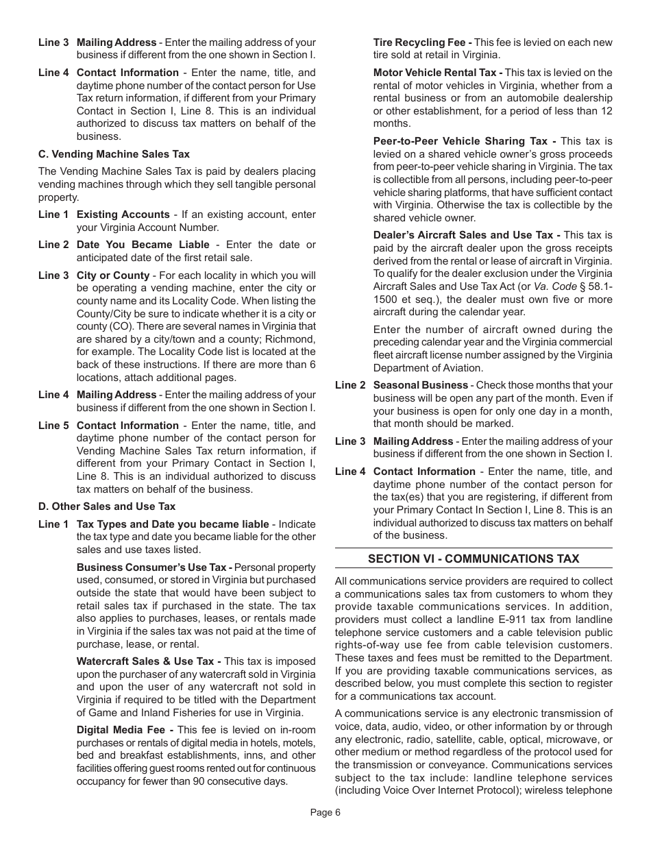 Instructions for Form R-1 Business Registration Form - Virginia, Page 7