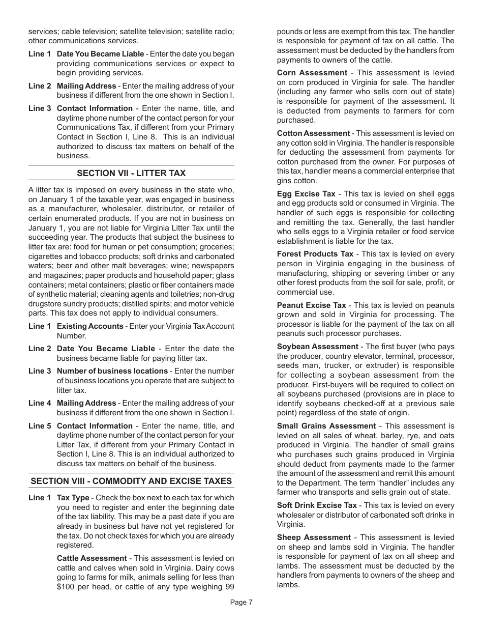 Instructions for Form R-1 Business Registration Form - Virginia, Page 8