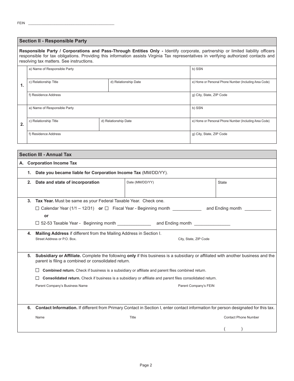 Form R-1 Business Registration Form - Virginia, Page 2