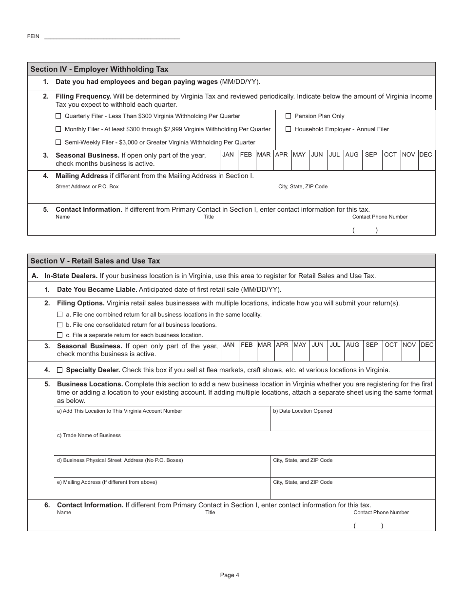 Form R-1 Business Registration Form - Virginia, Page 4
