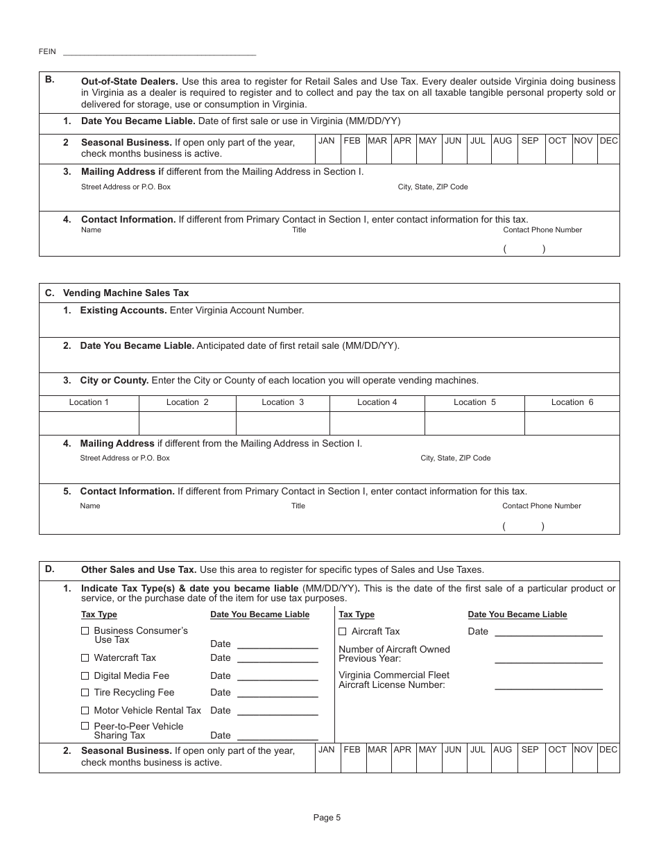 Form R-1 Business Registration Form - Virginia, Page 5