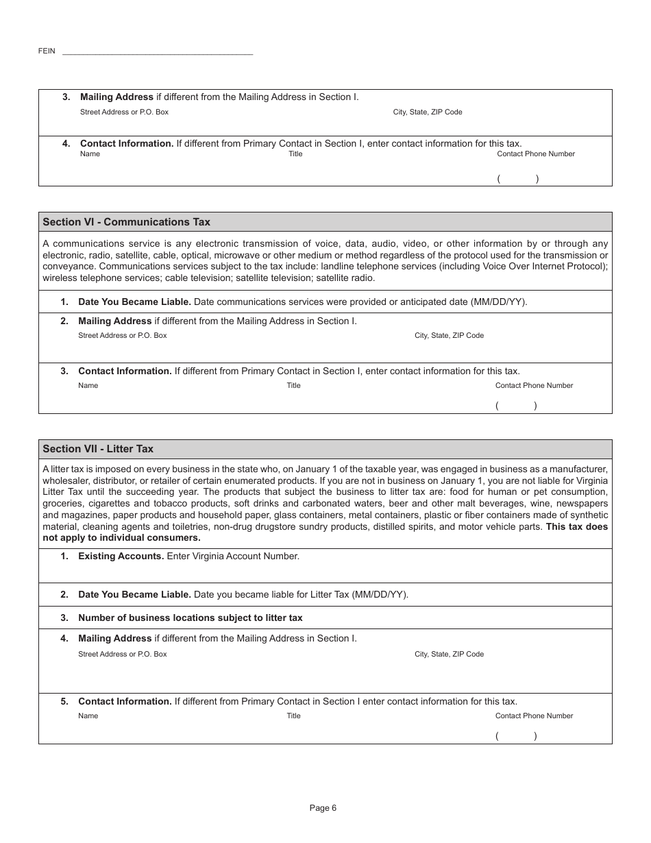 Form R-1 Business Registration Form - Virginia, Page 6