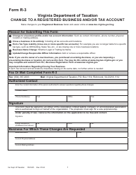 Document preview: Form R-3 Change to a Registered Business and/or Tax Account - Virginia