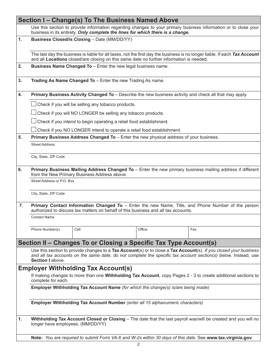 Form R-3 Change to a Registered Business and / or Tax Account - Virginia, Page 2