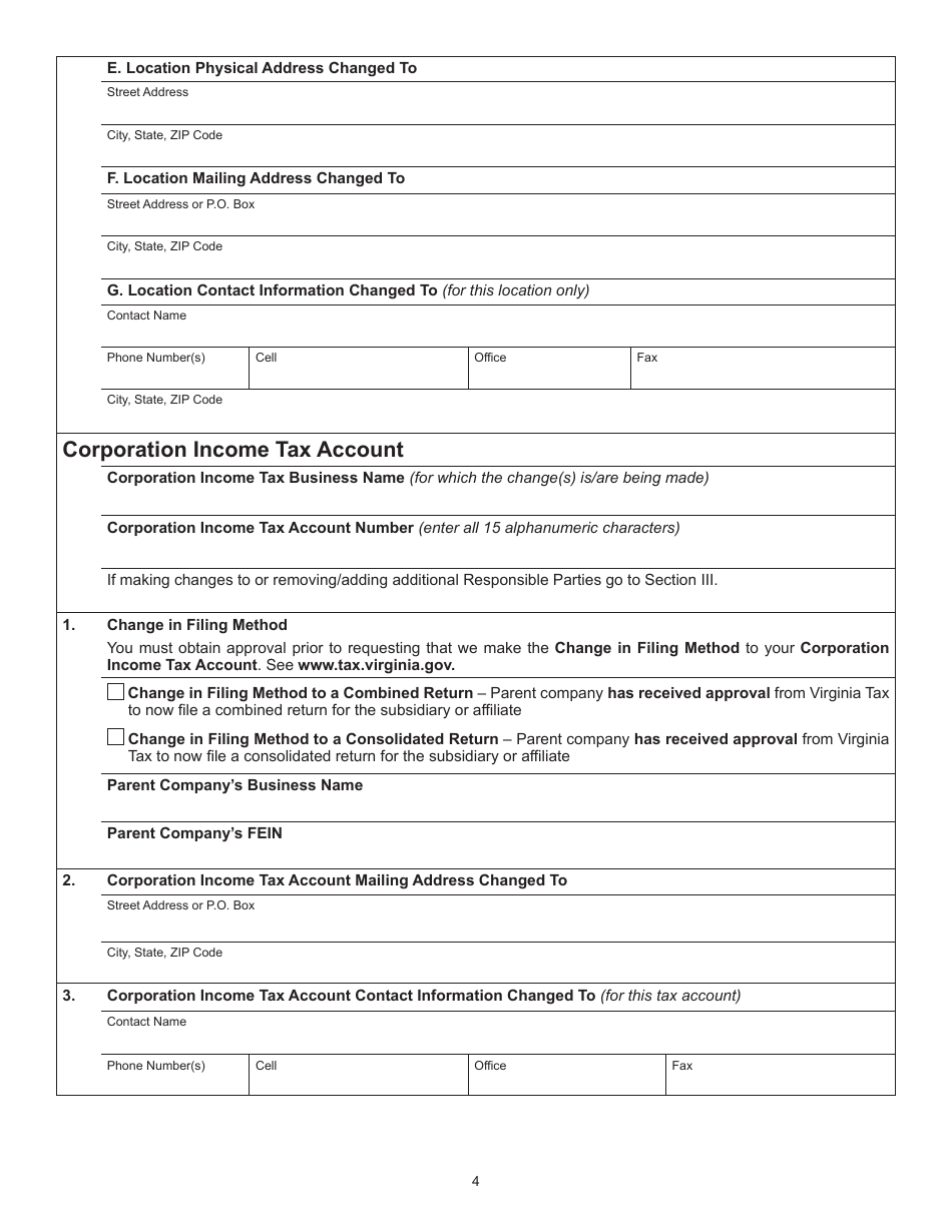Form R-3 Change to a Registered Business and / or Tax Account - Virginia, Page 4